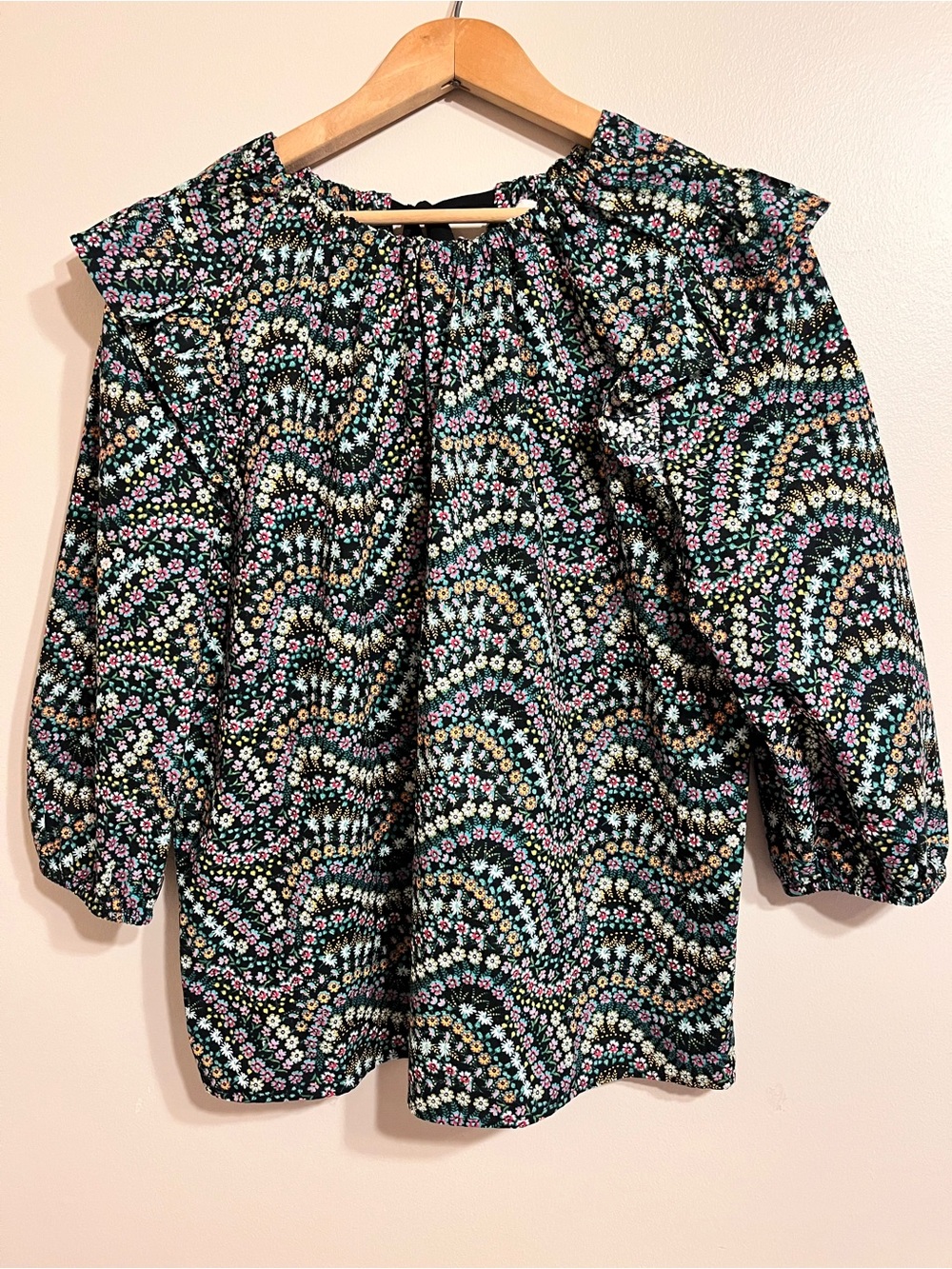 LOFT Garden Dobby Tie Back Ruffle Blouse - Picture 2 of 7